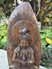 Vintage Bamboo Root Carved  guan Yin  Bodhisattva Sitting On Lotus Blossom