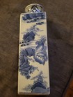 Vintage Chinese Blue And White Square Vase With Landscape And Figures Design