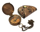 Brass Compass Nautical Pocket Backpacking Compass Leather Case Vintage Campin   