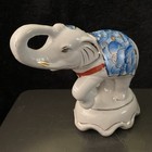 Vtg Chinese Handpainted White Porcelain Elephant      W gold Trim   Floral Blanket