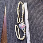 Vtg Lee Sands Mother Pearl Inlay Flower Necklace Bead Floral Pendant Beach Wear