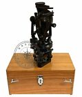 15  Antique Brass Theodolite With Wood Box Transit Alidade Surveying Instruments