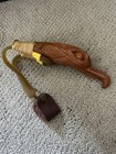 Vintage Antique Romanian Hand Carved Wooden Slingshot Folk Art Bird Eagle Rare