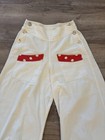Vintage 1930s Pants Beach Pajamas Linen Fall Front Side Button Polka Dot Rare