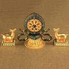 16cm Tibetan Buddhism Supplies Blessed Turning Wheel Deer Statue Altar Decor