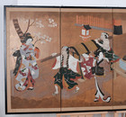 Japanese Byobu  warrior  Geishas   Servants  4-panel Folding Screen Very Good  