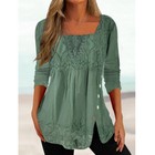 Women Long Sleeve Lace Blouse Clothing Square Neck Casual Top For Spring   Fall