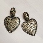 Vintage Statement Heart Dangle Earrings Pierced Gold Brass Tone Filigree Large