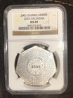 2001 Zambia 4000 Kwacha  999 Silver Coin-4mm-2001-2002 Calendar Ngc Ms69-km 175