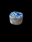 Vintage Blue   White Porcelain Lid Pill Box Silver Tone Metal Trinket Snuff Box