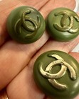 3 Vintage Chanel Cc Logo Buttons Green Plastic With Gold Cc