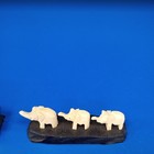 Chinese Vintage 5 Elephant Hand Carved Figurine With Wooden Base Set 