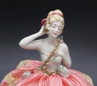 German Porcelain Half Doll Pin Cushion Figurine W  Fancy Fabric Dress