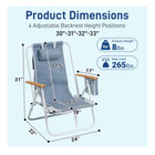 Folding Beach Chair Portable Reclining Chair Adjustable 4-position With Headrest