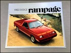 1982 Dodge Rampage Truck Vintage Car Sales Brochure Catalog Set