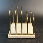 Vtg Art Deco Style Marble Brass Paper Mail Table Napkin Holder Desk Organizer 8 