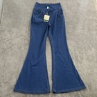 Halara Flex Jeans Womens Medium Blue Flared High Waisted Crossover Bell Bottoms