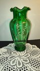 Antique Hand Blown Enameled Flowers Ruffled Vase