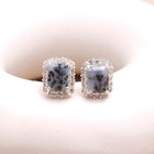 100  Natural Dendrite Opal Octagon Stud Earrings Solid Silver Moissanite Jewelry