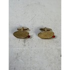 Swank Brushed Gold Tone Oval Cuff Links Red Stone Tie Tack Vintage Mcm