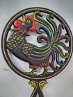 Vintage 50s Wilton Cast Iron Painted Rooster Trivet Hot Plate With Handle Mcm