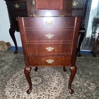 Wood Sewing Box Cabinet Brown W  Hinged Lid  Drawers   Thread Spool Storage