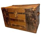 Antique Wood Steamer Trunk Chest Coffee Table Storage Box On Wheels 26 X 17 X 15