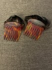 Pair Of 2 Vintage Feather Hair Combs Brown Tortoise Plastic
