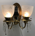Antique Wall Sconce Vtg Light Fixture Dual Art Prism Grapes Mirror Art Usa  l1