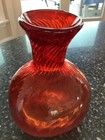 Vintage Hand Blown Art Glass Vase bottle  Optic Glass  Hand Blown Red Glass Vase