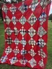 Vintage Patchwork Hand Pieced Quilt Top 76 X 92    Cotton Fabric Red