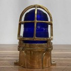 Vintage Pauluhn Brass Blue Glass Ceiling Light Nautical Ship Bulkhead Light