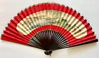 Antique Japanese Hand Painted Folding Fan  Paper   Bamboo  meiji Era  Large 