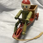 Vintage Hustler Toy Corp Boy Pedaling Tricycle Wagon Cart Wood Pull Toy 1920s   