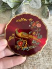 Vintage Stratton England Convertible Compact Red Enamel Bird Floral Soft Case