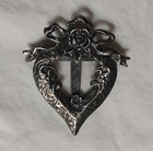 Vtg Pewter Floral Heart Shaped Ribbon Picture Frame Brooch 