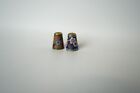 Vintage Chinese Cloisonne Flower Enamel Thimbles  Brass   Enamel    2 Thimbles 