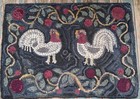 Vintage Wool Hooked Rug Roosters American Primitive Folk Art