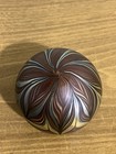 Vintage 1981 Vandermark Iridescent Pulled Feathers Art Glass Paperweight 