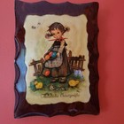 Vintage Lacquered Wood Wall Plaque Girl Wall Hanging Picture Art Easter Chicks