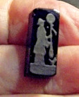 Antique Black Glass Button - Rectangle - Oriental Man  4710 