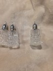 Vintage retro Mini Clear Ribbed Glass Salt   Pepper Shakers Silver Metal Lids
