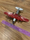 Vintage Tin Litho Airplane Toy Wooden Wheels Pressed Steel C  1930s