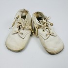 Vintage Mrs  Day s Ideal Soft Sole White Leather Baby Shoes Scalloped Edge