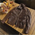 Vintage Buffalo Hide Leather Jacket Men Distressed Crackled Brown Flight Style