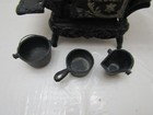 Vintage Antique Crescent Cast Iron Stove Miniature Salesman Sample   Pots Pan