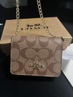 Nwt Coach Mini Wallet On A Chain Signature Canvas With Charms C6650 With Box
