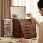 Black Walnut Wooden Jewelry Box  Wood Jewelry Organizer With 2 Side Doors Mirror