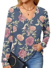 Bishuige Womens Xl Long Sleeve Henley Tunic Top Blue Red White Roses
