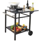 Outdoor Grill Cart With Double Shelf  Foldable Iron Prep Table With 2 Wheels